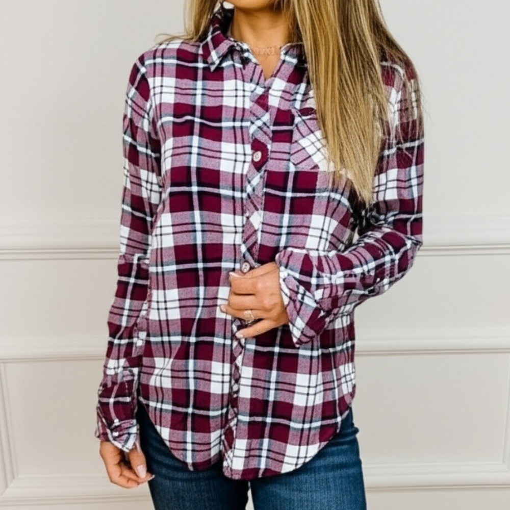 Thread & Supply Burgundy Plaid Button Down Shirt – Size Small